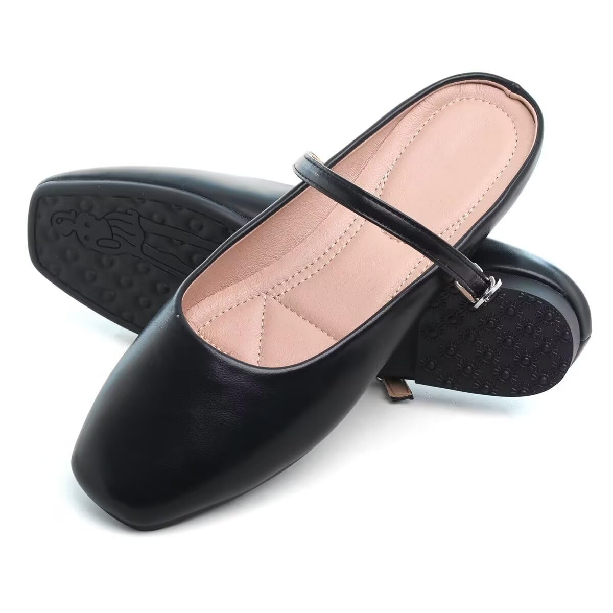 VFDB Women Mules Elegant Dressy Flats Closed Toe Microfiber Leather Shoes Adjustable Buckle Strap Mary Jane Casual Office Shoes