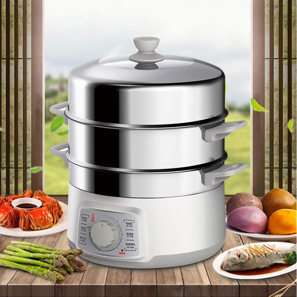 Inicio Vaporera eléctrica de Alimentos Vaporera temporizada Multifuncional Potencia de 3 Capas Cocina a de Gran Capacidad para mariscos