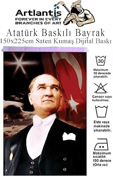 Atat rk Bask l  T rk Bayra  150x225 cm 1 Paket Bayrakl  Atat rk Posteri Dijital Bask  Ra el Kuma    ve D  Ortama Uygundur