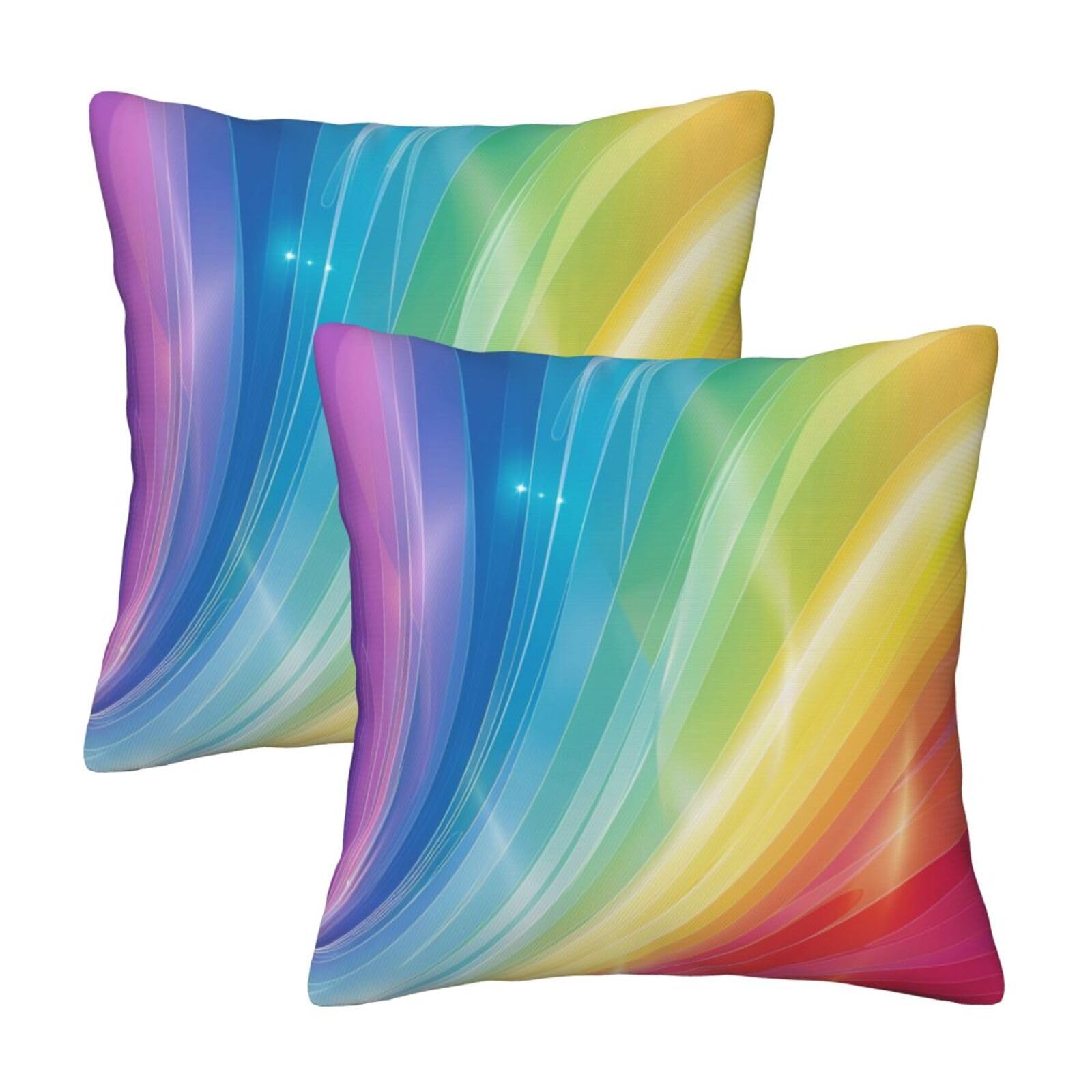 kkvhhyuo Colorful Stripes Rainbow Print Pillow Covers Set of 2, Square Decorative Cushion Covers with Hidden Zipper, Throw Pillow Cases for Living Room Sofa Bed Chair, 45x45 cm