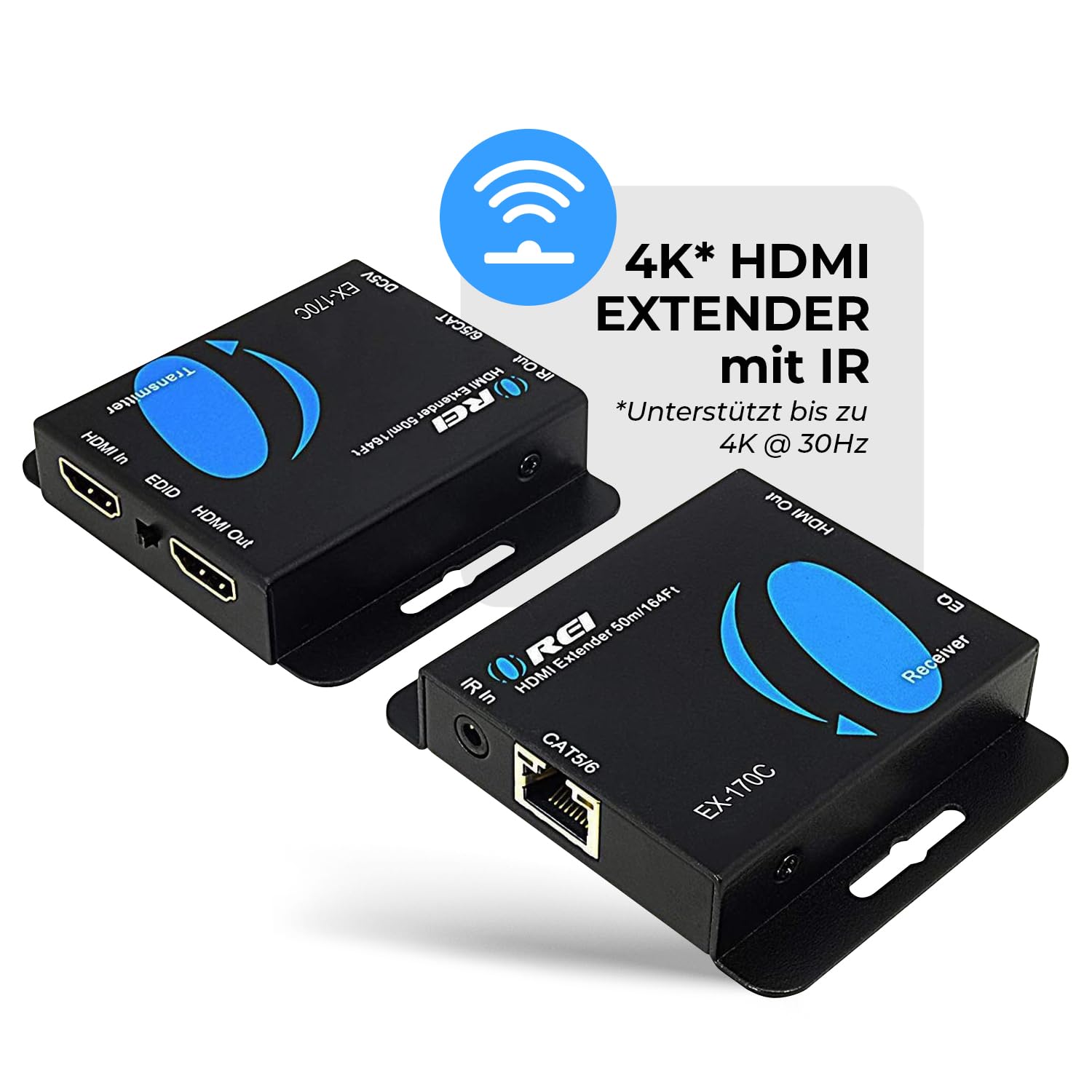 OREI 4K-HDMI-Over-Ethernet-Extender über CAT5/CAT6/CAT7, mit IR bis zu 50 m – Loop-Out – 4K @ 30 Hz 1080P Full HD Signalverteilung (EX-170C)