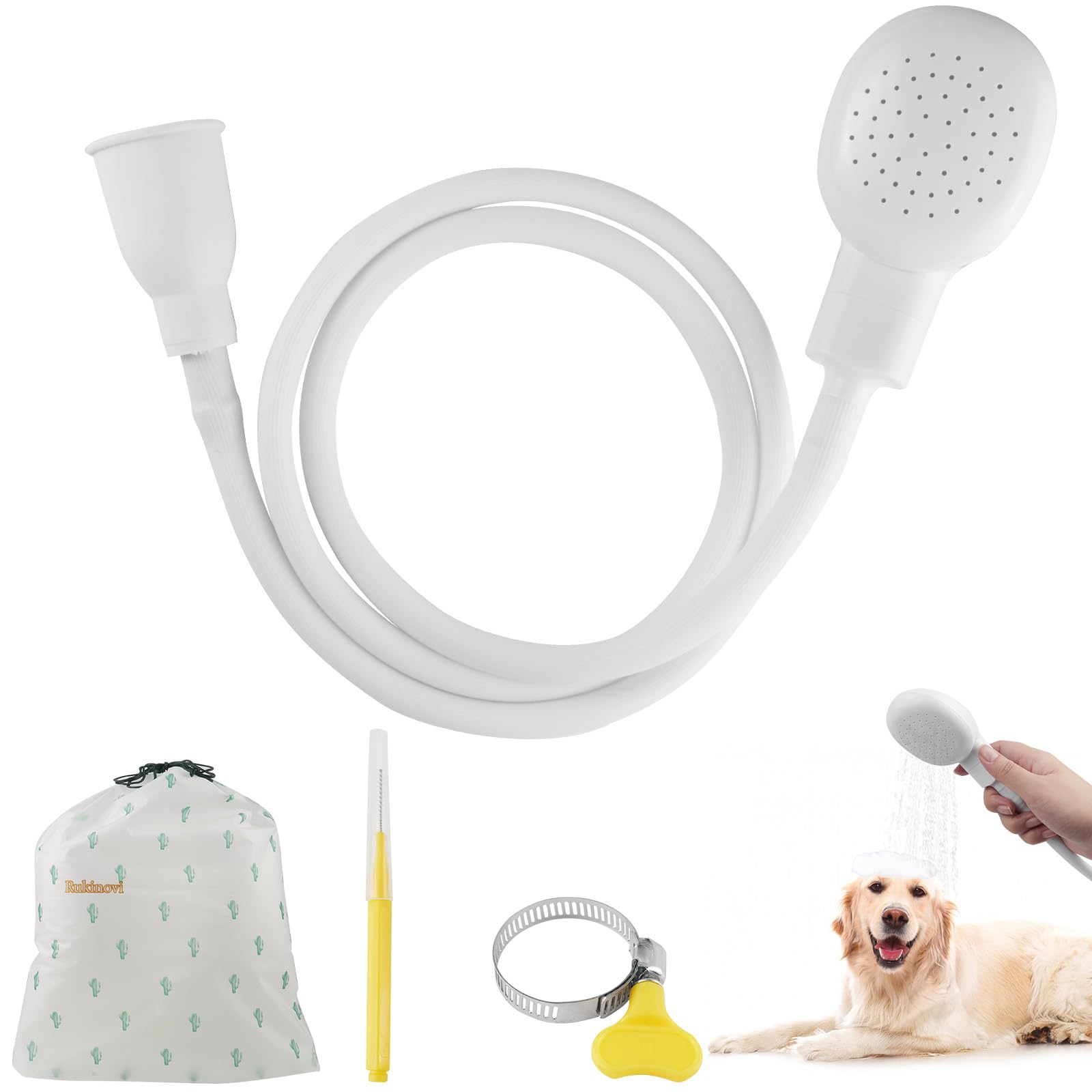 Rukinovi Sink Spray Rubber Hose,Portable sink hose attachment for faucet,Hand Held Shower Head Sprayer for Bathing Baby,Pets,Washing Hair,Rinsing Vegetables dog wash sprayer (B-Yellow+white)