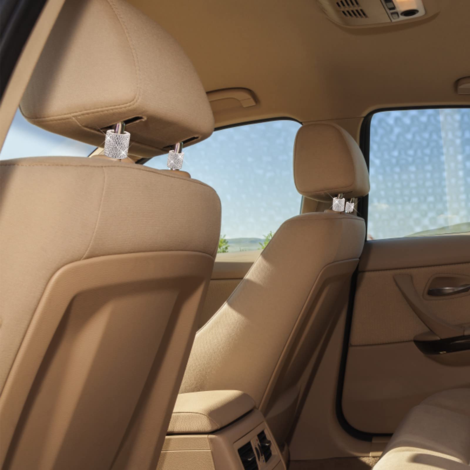 Seat Car Ring Products Appui-tête de Voiture 4pc Décoration à Clous de Diamants Décoration Décoration et Suspension Ornement de Noël (Argent, Taille Unique)