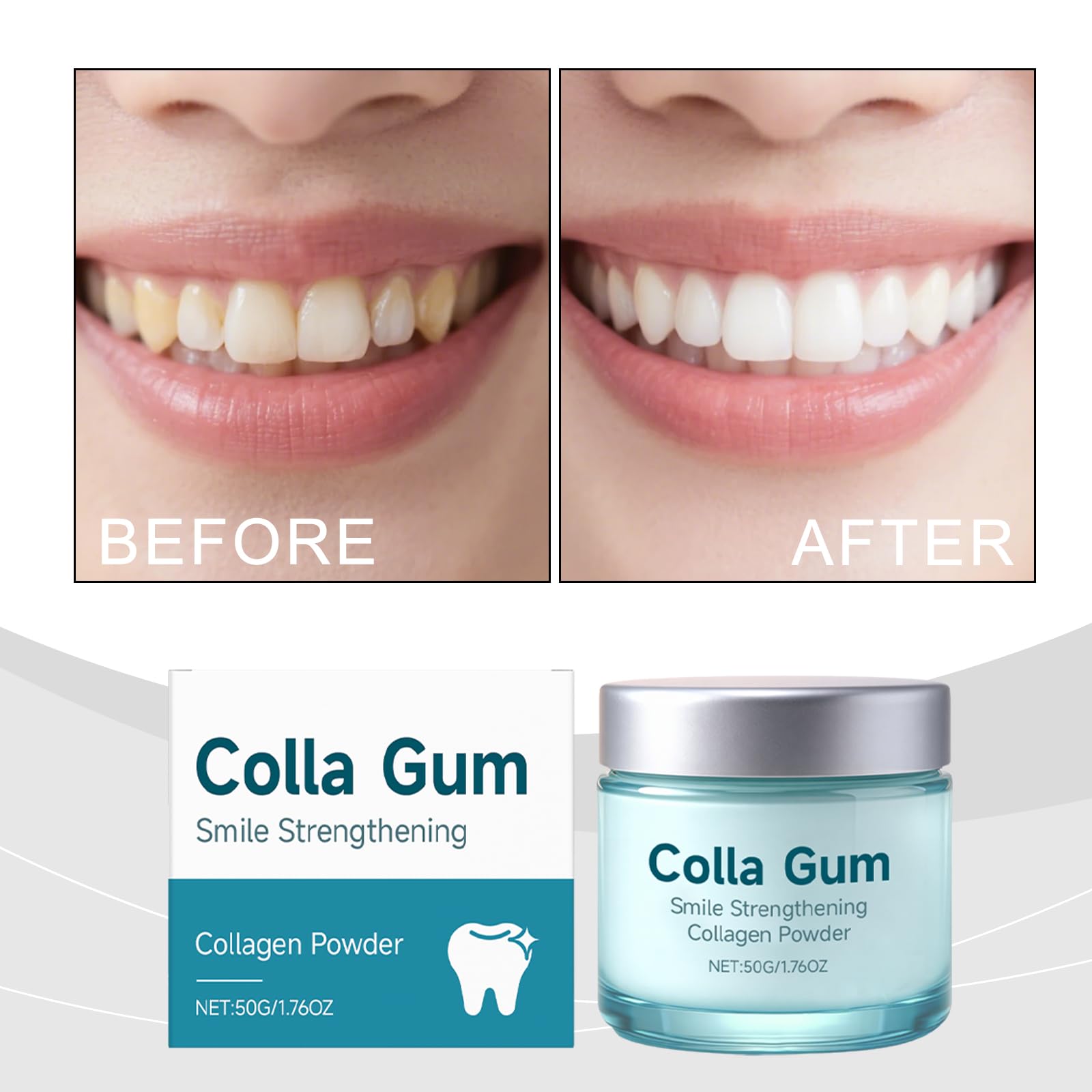 Polvere dentale al collagene per le gengive, polvere di dentifricio all'idrossiapatite, protegge le gengive e lo smalto, rafforza i denti, cura orale naturale formulata per un (6PCS)