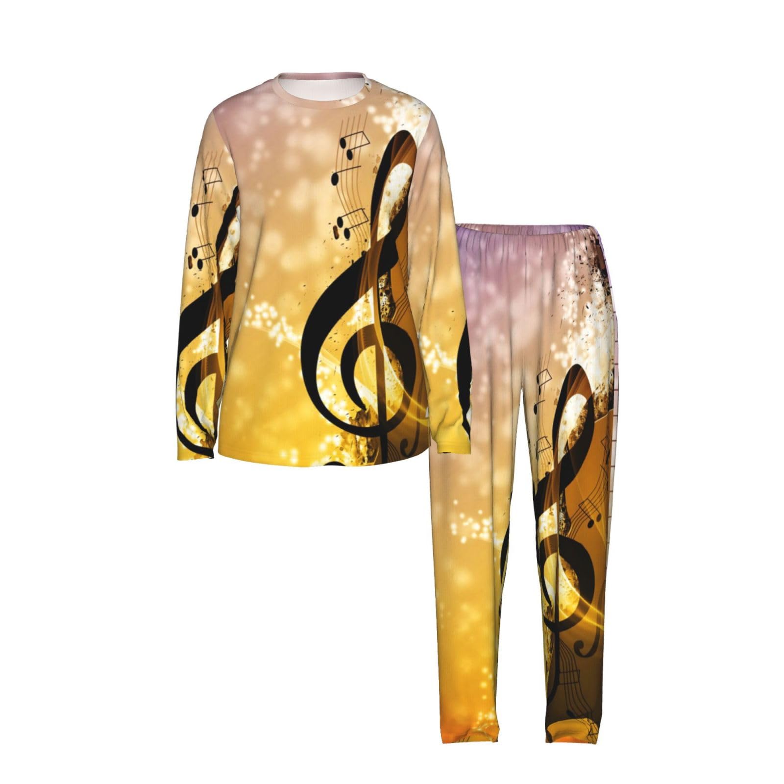 Pianoforte Violino Note Musiche Stampa Delle Donne Manica Lunga Pigiama Set Morbido Elastico Coulisse Casual Daywear