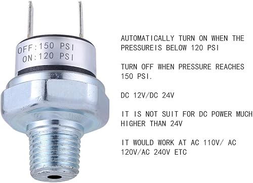 Miniatura 5 de Interruptor de presión 120-150 PSI Compresor de aire Interruptor de presión 14"-18 NPT Interruptor de pesura de aire 24V 12V Interruptor de presión
