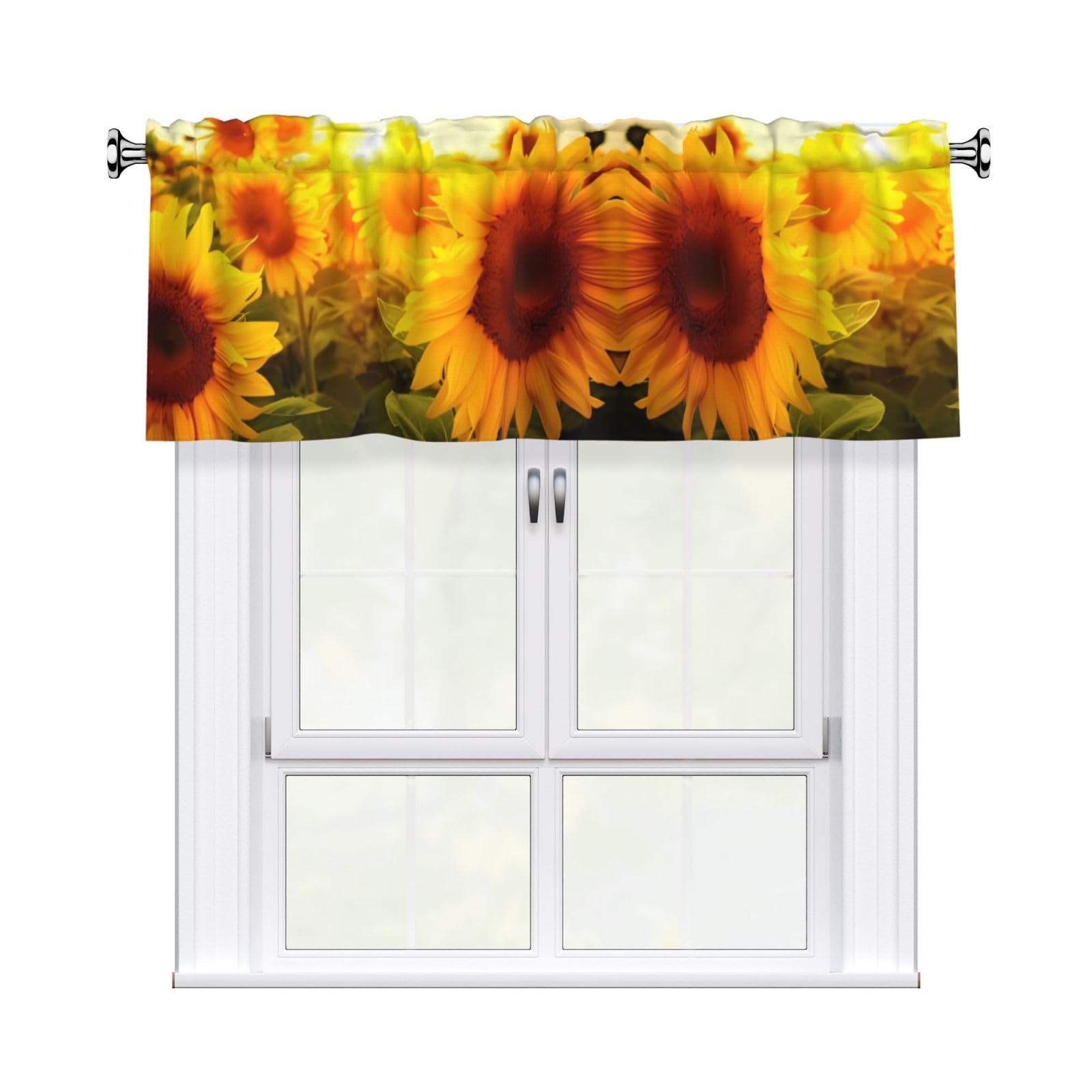HJFCZH Sunflower Prints Curtain Valance 54x18in - Peach Skin Kitchen Window Layer, Filtered Light & Quick-Install Rod Pocket Cover