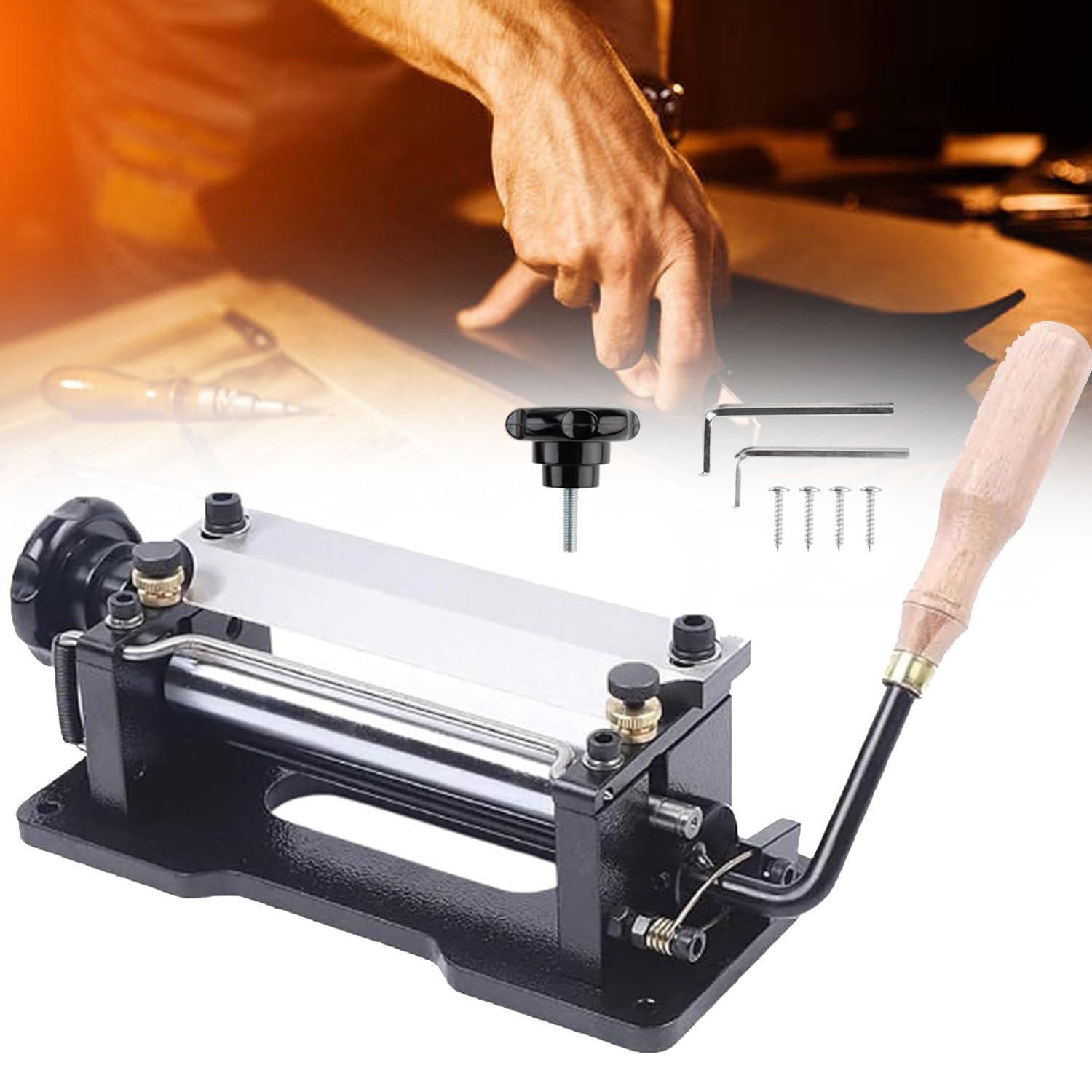 BOOZXCV Leather Thinning Machine, Manual Leather Peeling Machine Leather Peeling Tool, with Maximum 80mm Paring Width DIY Leather Splitter Machine, for Vegetable Tanned Single Belt