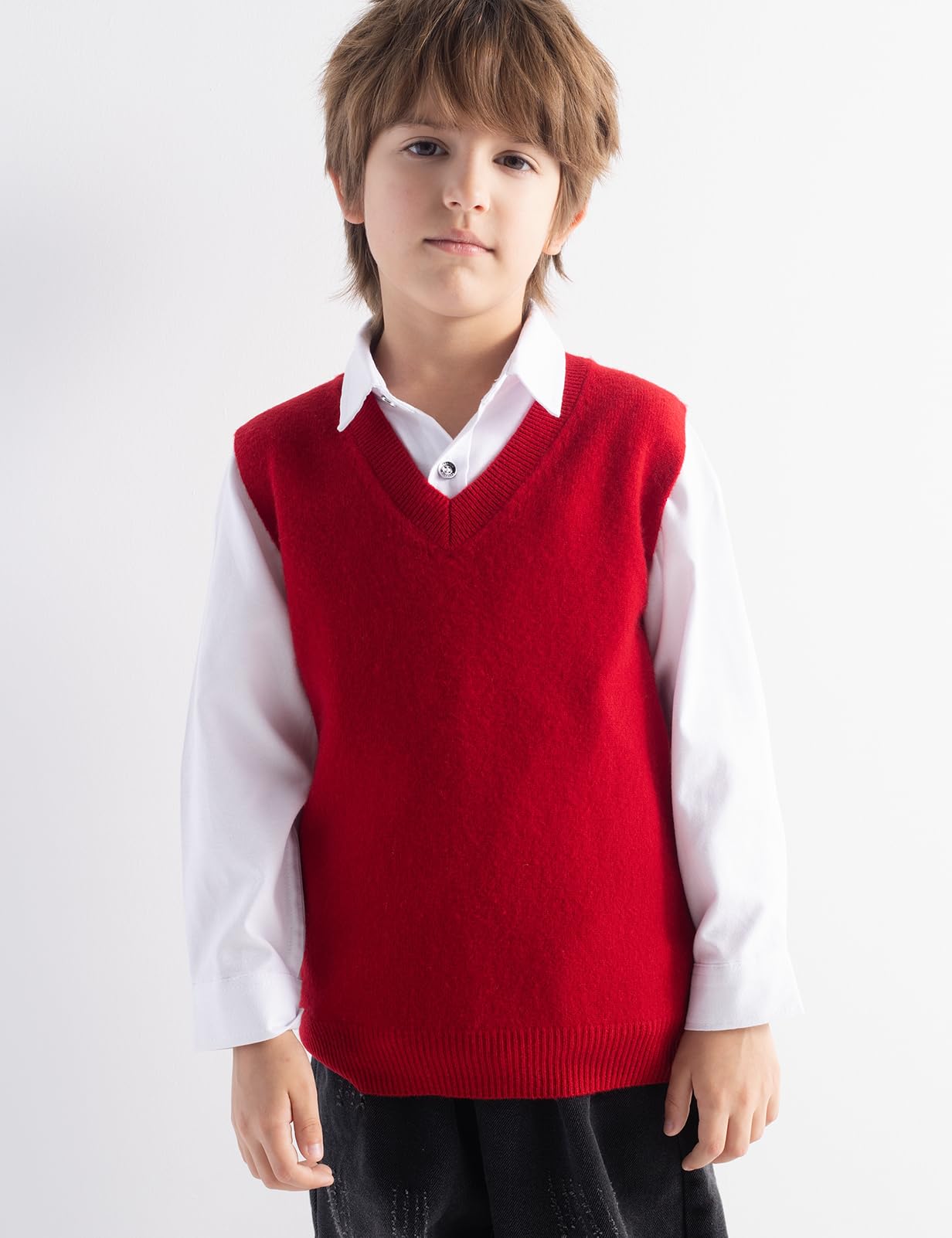 Chanyarn Jungen 100% Merinowolle Pullunder 2025 Herbst Winter Mädchen Lässig V-Ausschnitt ärmellos Strickpullover Weste