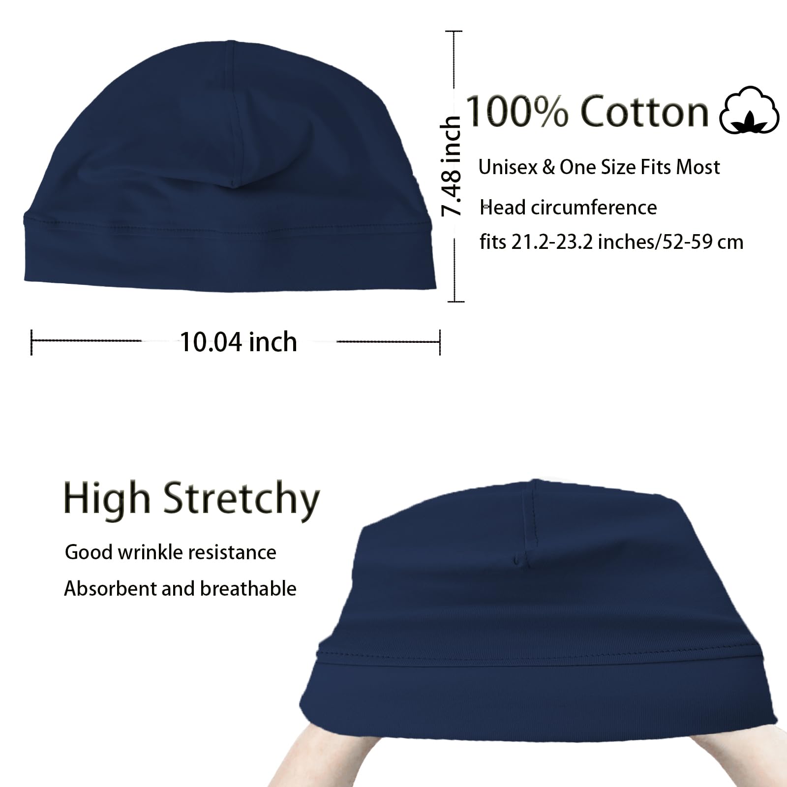 vidsel Gorras de calavera 100% algodón para hombres y mujeres, gorro de noche transpirable, gorro de dormir, gorro suave y ligero para correr