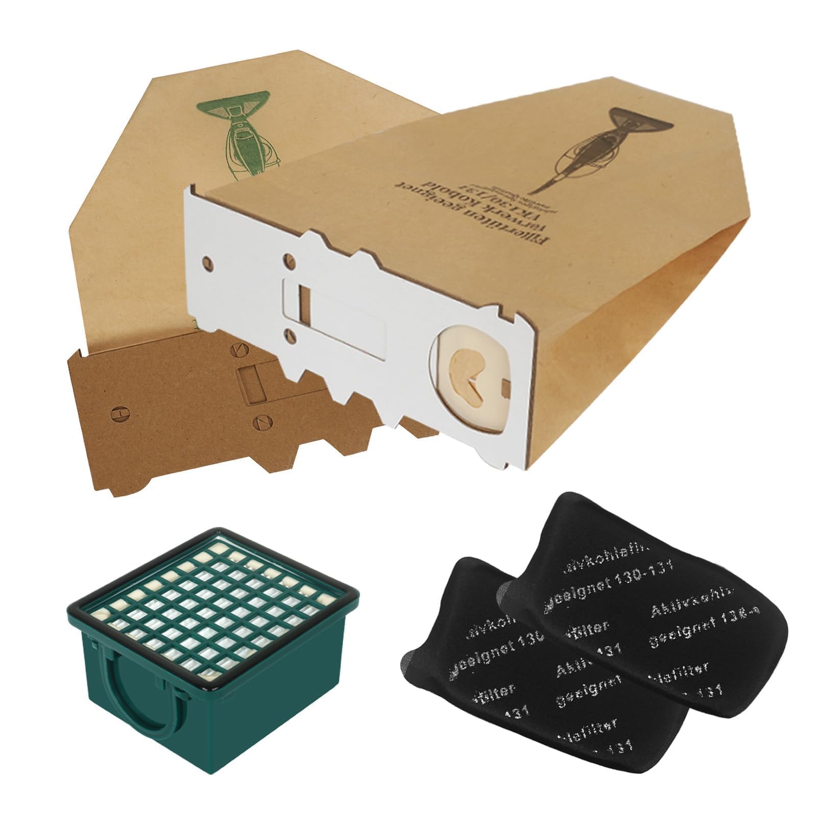 20 Sacchetti per Folletto VK130 VK131 VK131s con 2 Filtre Motore e 1 Filtri Hepa per Aspirapolvere Vorwerk
