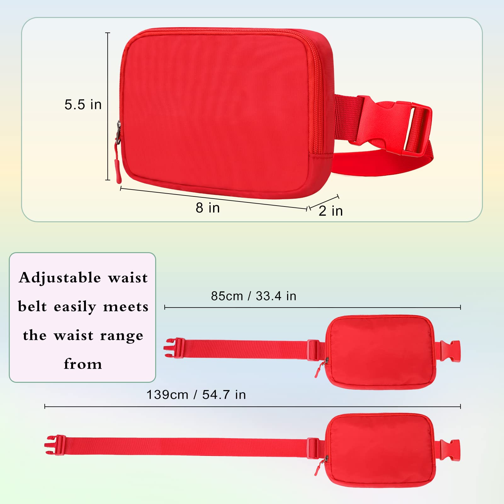 Riñonera para mujeres y hombres, mini bolsa unisex con correa ajustable para correr, viajar y senderismo, Rojo, S, Bolsa de almacenamiento 4