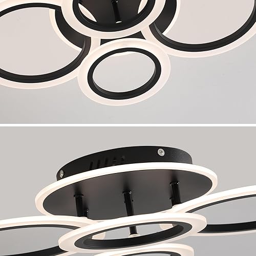 Miniatura 4 de STCH Lámpara de techo LED moderna, regulable 3000 K4000 K6500 K, luz de techo negra de 4 anillos, lámpara de techo con control remoto, lámpara de