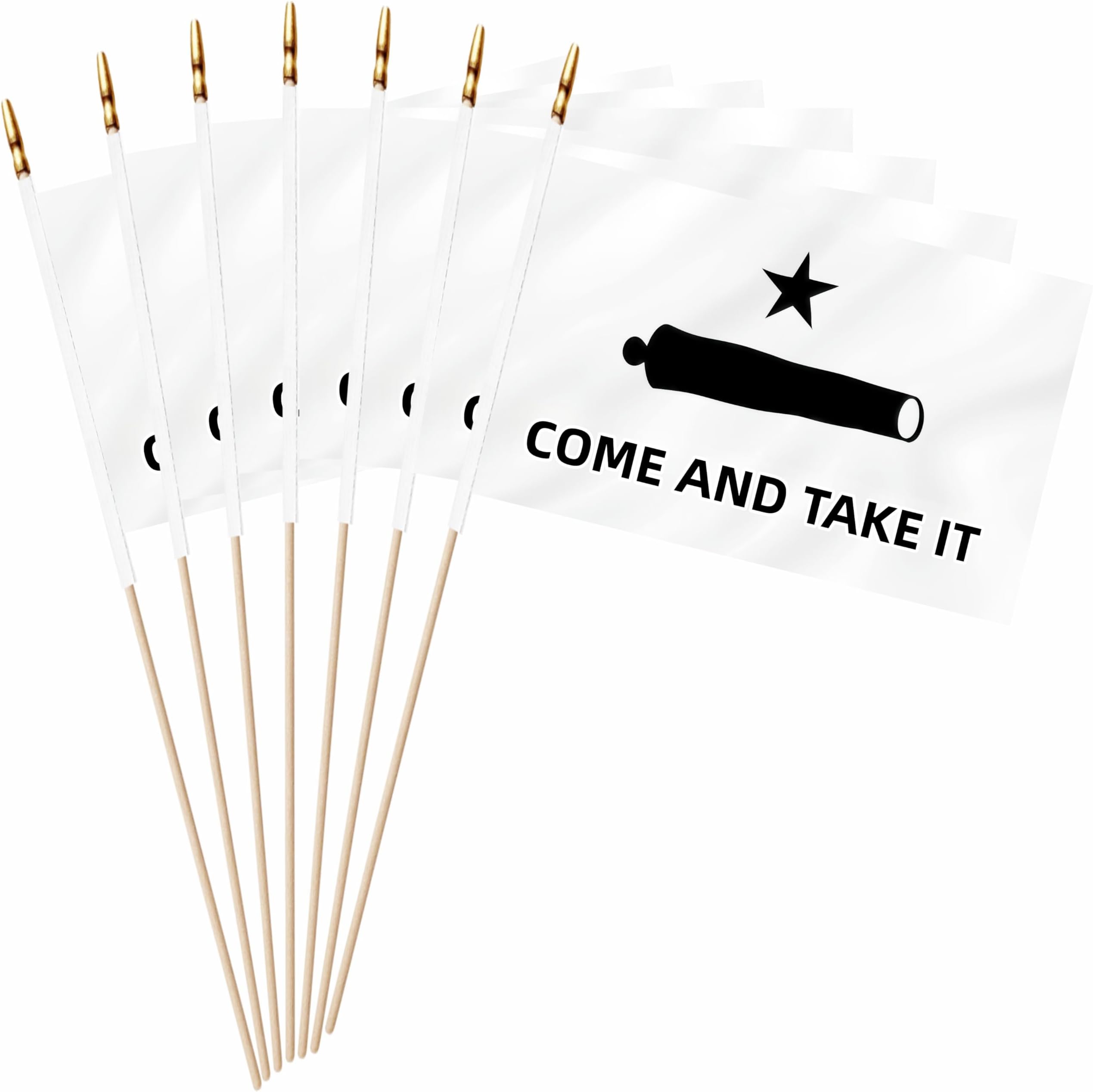 20 Pack Small Mini Come And Take It Flags on Wooden Stick Miniature Handheld Gonzales Historical Flag Decorations,5x8 Inch