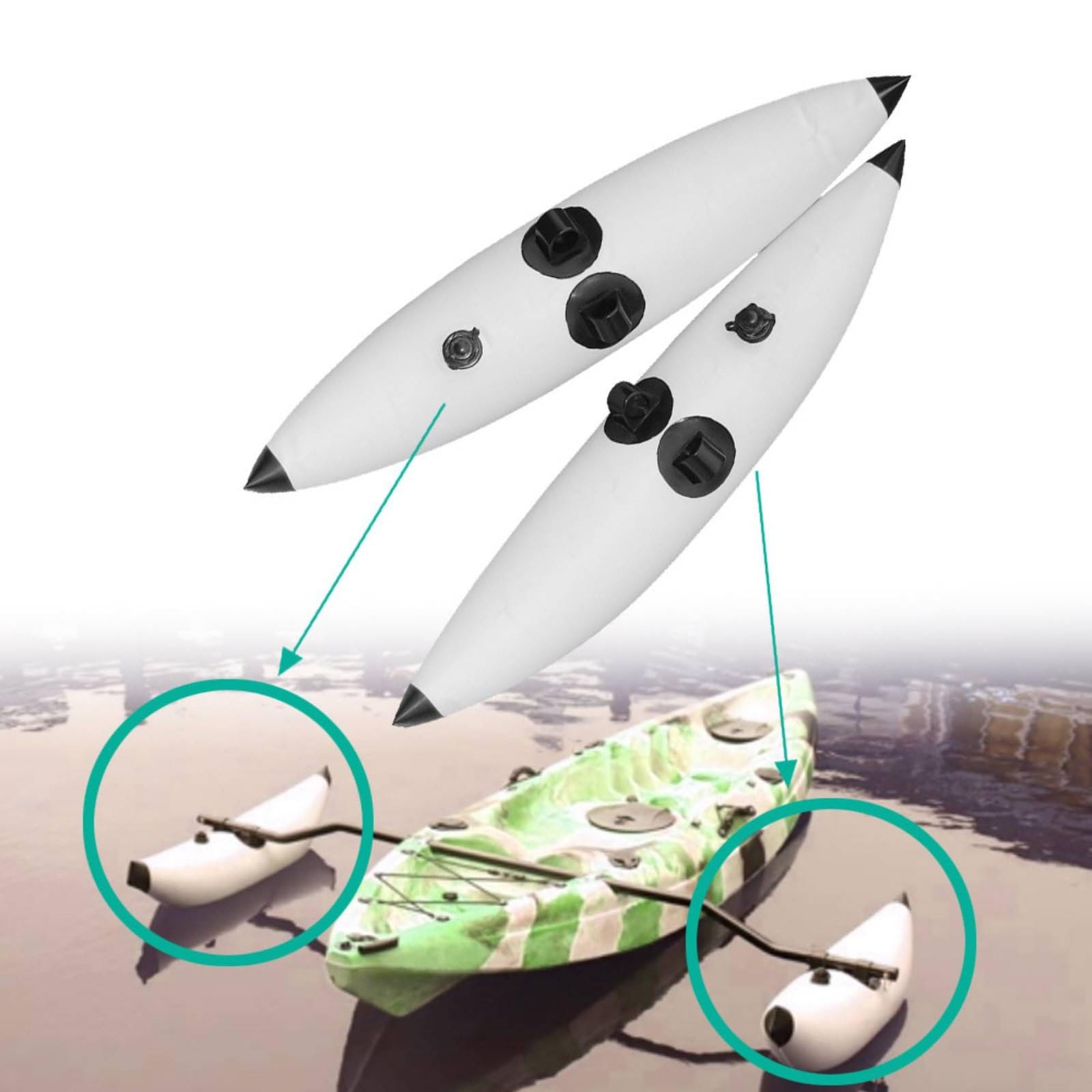 Kayak Stabilisateur Flottant d'Appui Gonflable pour Canoë Matériau PVC Plastique la Stabilité Installation Rapide Convient à la Navigation de Plaisance Apprentissage Loisirs Aquatiques