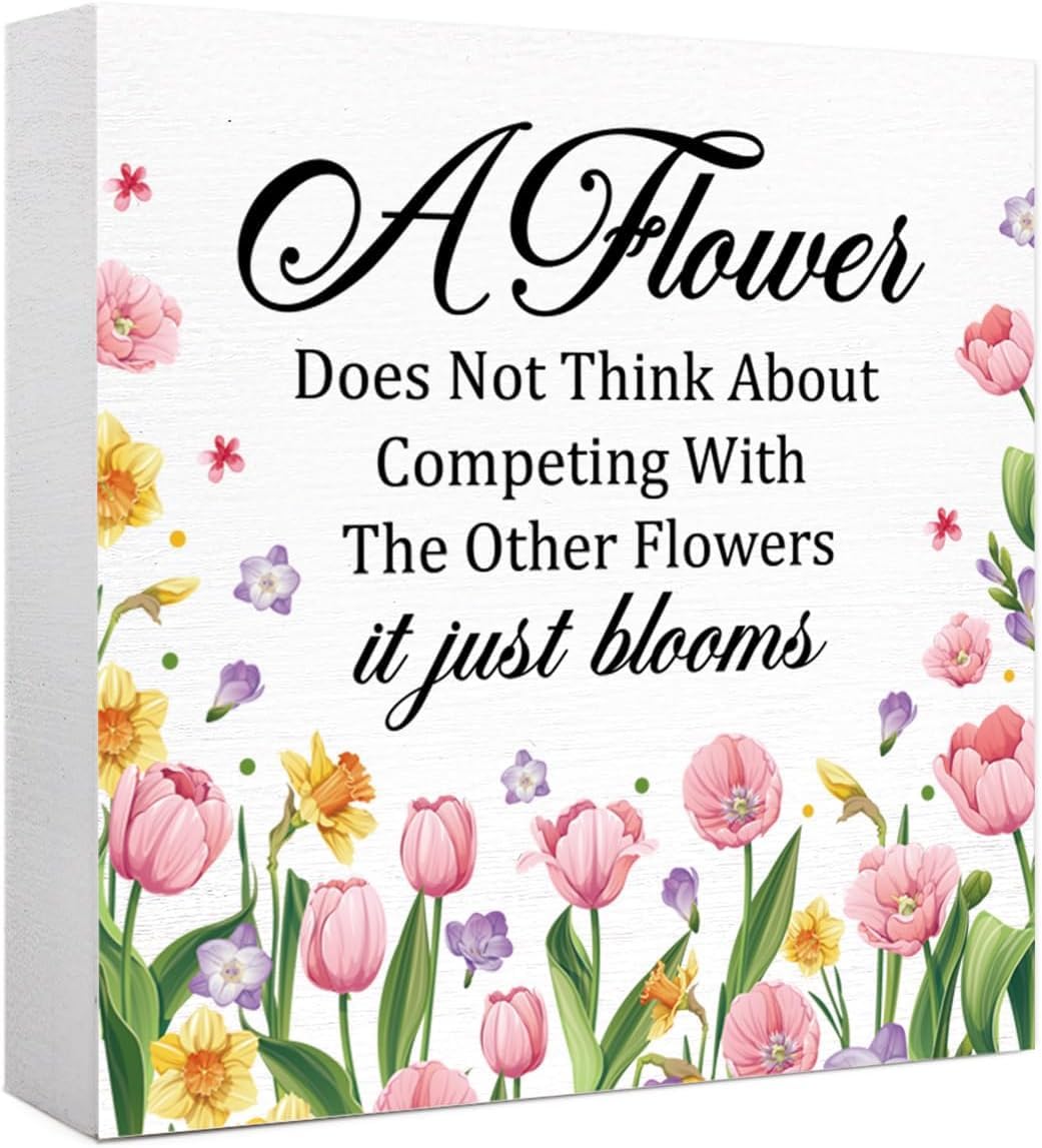 Floral Inspirational Box Sign 7x7 Inch Decorative Tabletop Plaque