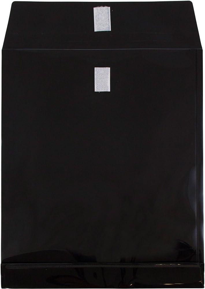 JAM PAPER Plastic Expansion Envelopes with Hook & Loop Closure - Letter Open End - 9 3/4 x 11 3/4 with 1 Inch Expansion - Black - 12/Pack