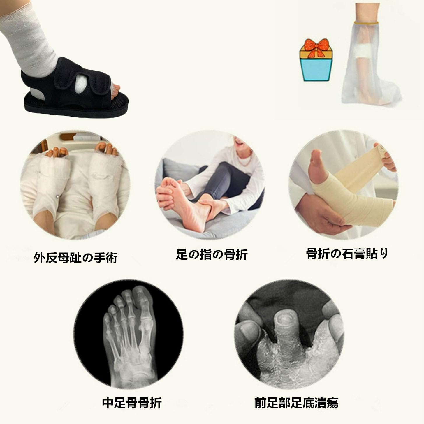 DEEYOTA ギプスサンダル ギプスシューズ 術後シューズ 介護用 ケガ用 骨折サンダル 調整可能 左右兼用 片足1足 骨折 捻挫 足関節装具 通気性 男女兼用 L