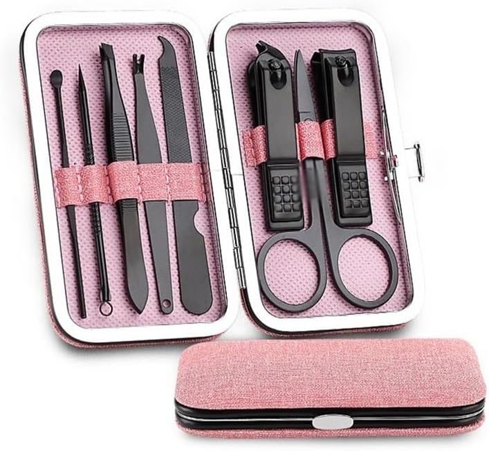 Nail Clippers Kit Piece Nail Clipper Set, Black Stainless Steel Home Manicure Knife, Portable High-End Scissors, Dead Skin Trimming Tool Manicure Pedicure Kit(Pink)