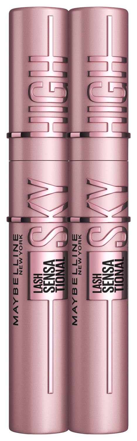 Maybelline New York Schwarze Wimperntusche für extrem lange Wimpern, Lash Sensational Sky High Mascara im Doppelpack, Very Black, 2 x 7,2 ml