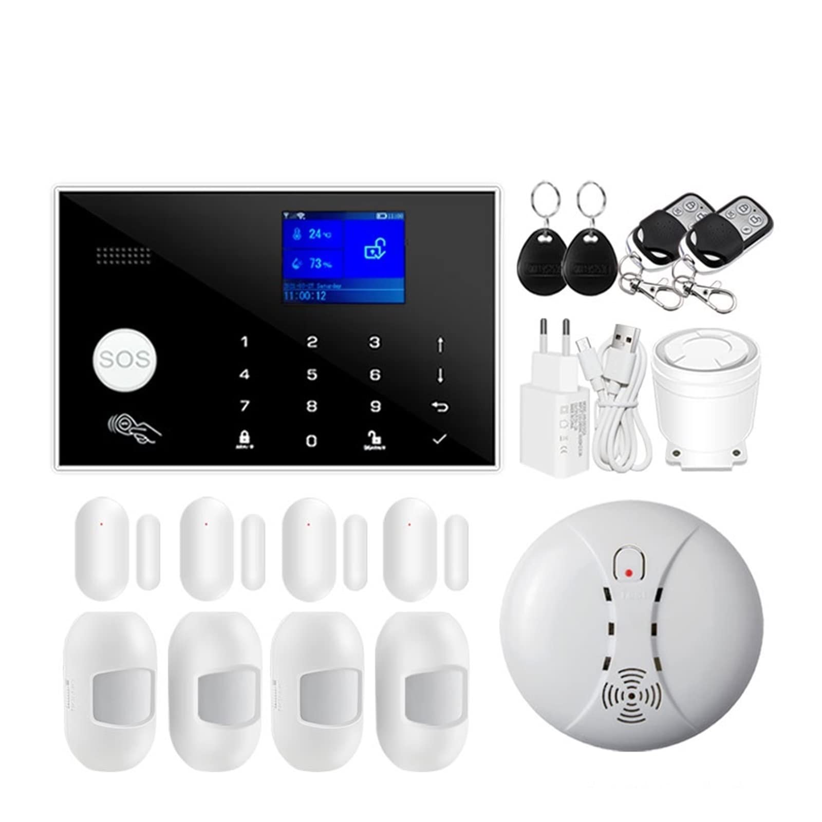 CUDTAPI Tuya GSM Home Security Alarm System Support Network Temperature Humidity Smart Kit(Option E)