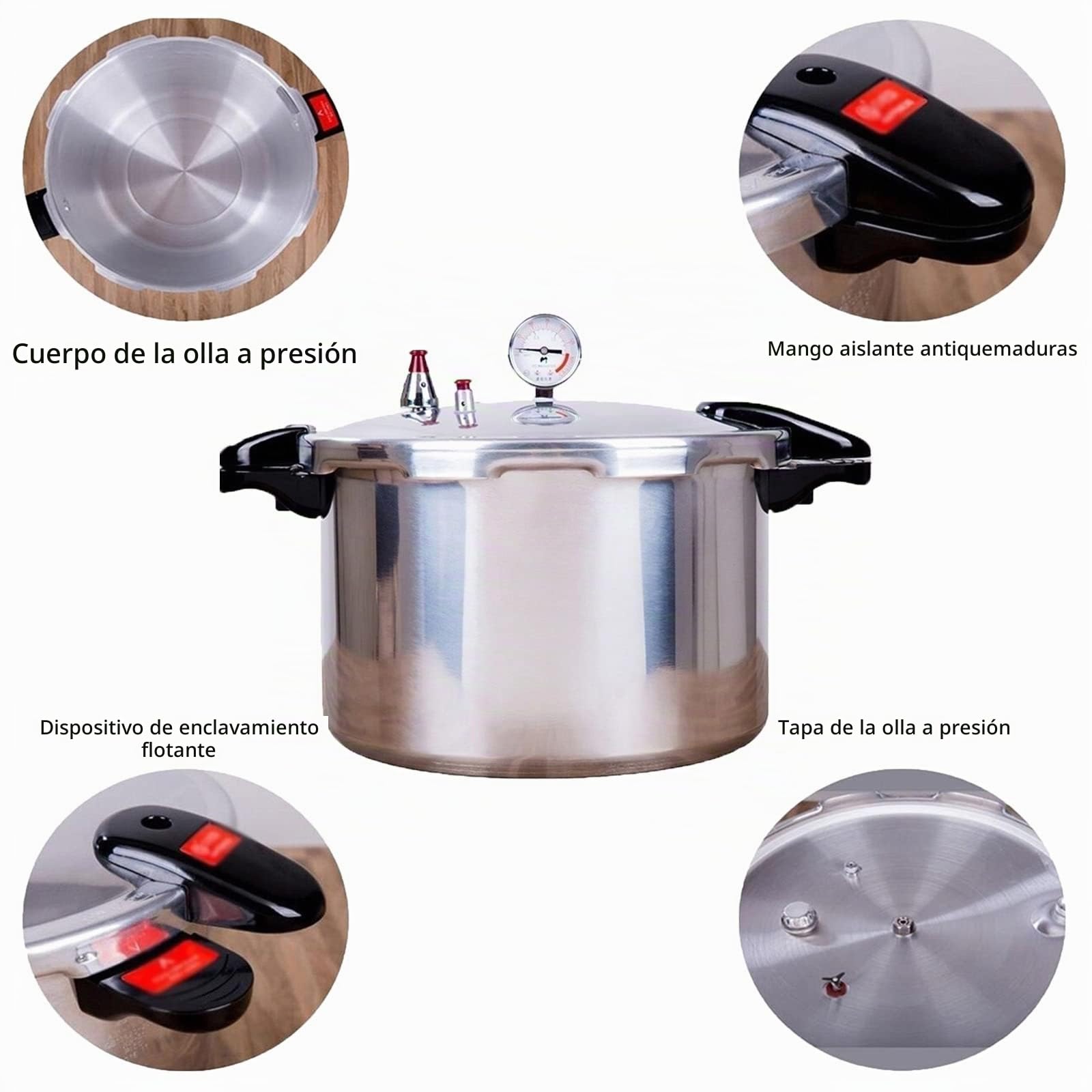 Olla a presión de alta capacidad de 15 cuartos con parrilla de cocción,enlatador a presión con manómetro Válvula de seguridad a prueba de explosiones,Compatible: llama abierta de gas natural