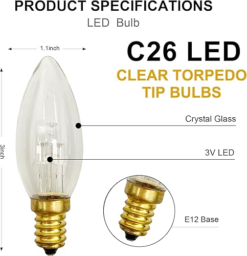 Miniatura 2 de Paquete de 6 bombillas LED C26 de luz nocturna, 3 V de punta de torpedo transparente, bombillas LED de base de candelabro E12 para lámparas LED de