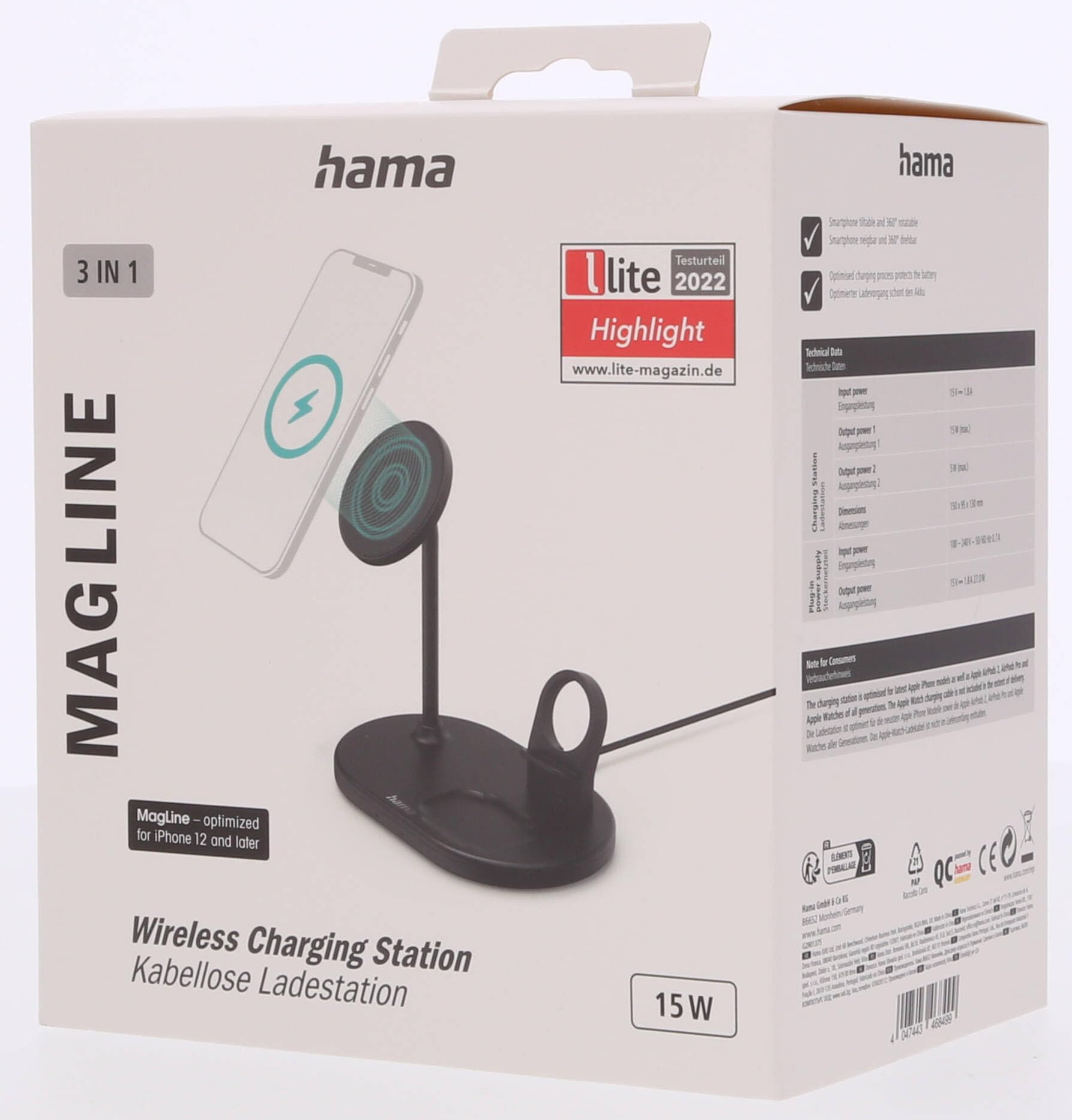 Hama Ładowarka indukcyjna 3w1 "MagCharge Multi" 15 W (bezprzewodowa, ładowanie 3 urządzeń na raz, szybkie ładowanie) czarna