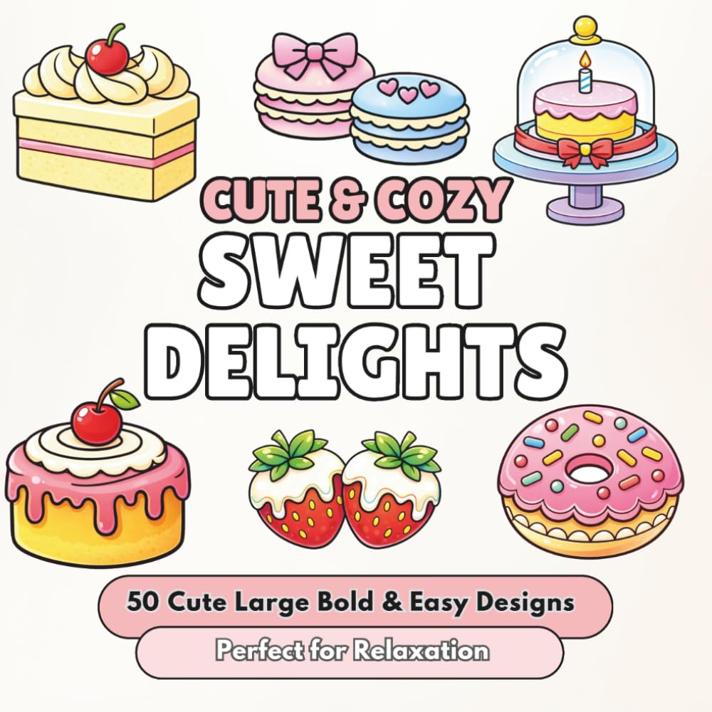 Sweet Delights Bold & Easy Coloring Book for Adults: 50 Large Print Designs Perfect for Relaxation and Stress Relief