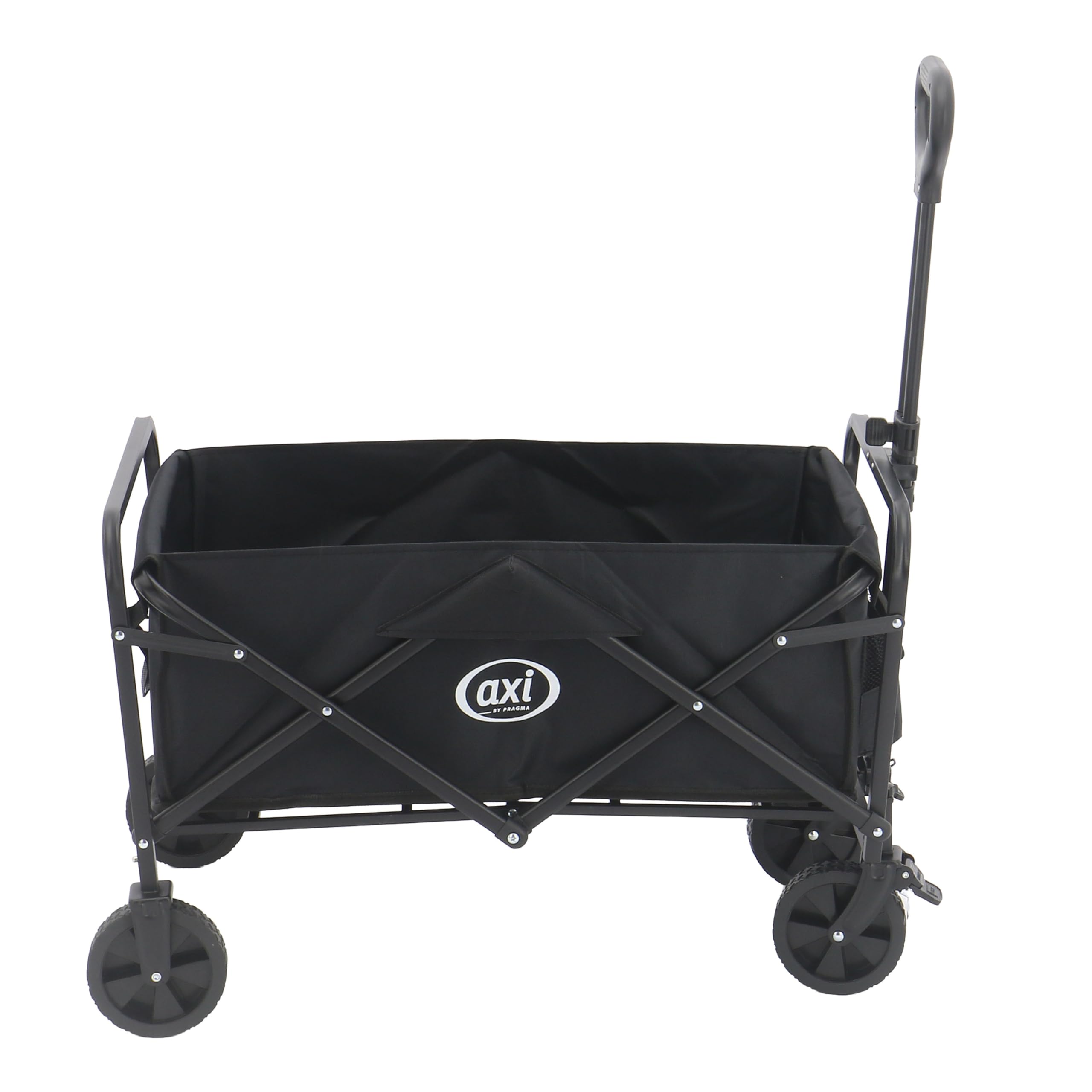 AXI SB120 Faltbarer Bollerwagen in Schwarz | Handwagen Klappbar/Faltbar mit Hülle, Innentasche & Getränkehalter - PP Gummireifen | Kapazität: 60 l