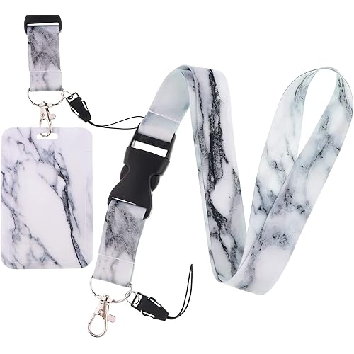 Marble Lanyard with ID Badge Holder Detachable Key Lanyard for Men Women Teachers for ID Badge Cool Keychain Lanyard ID Holder(Black & White)