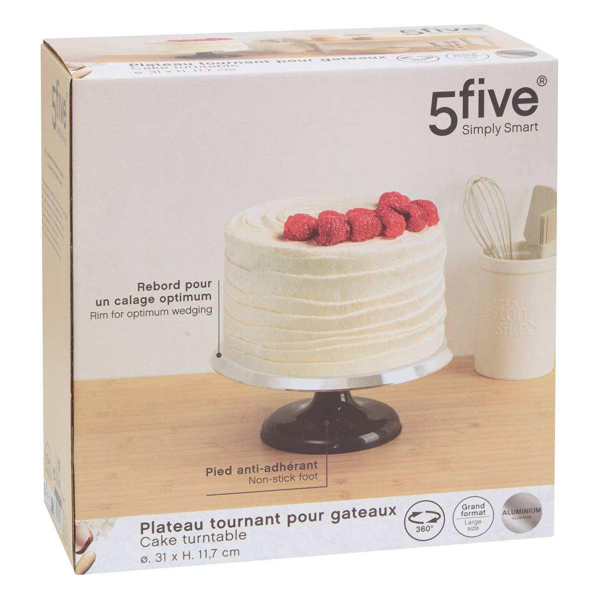 5Five - Plateau Tournant Argent - 34x16,5x34cm - Accessoire de Cuisine, Pâtisserie