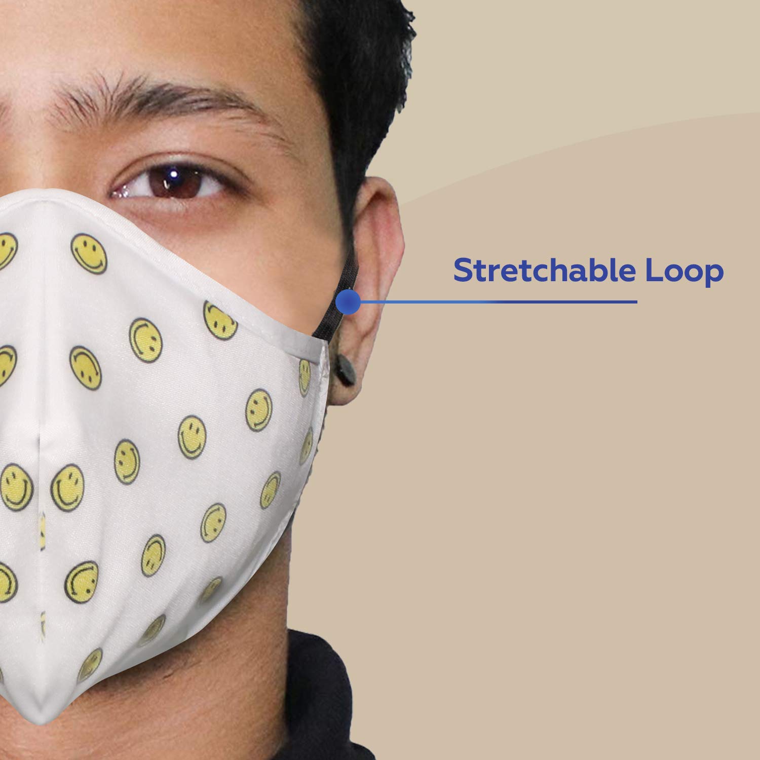 ORILEY ORSM04 Smiley Washable & Reusable Face Mask with 2 Replacement Filter & Adjustable Headloop Elastic Breathable Protective Mouth Cover (10 Pcs) 1
