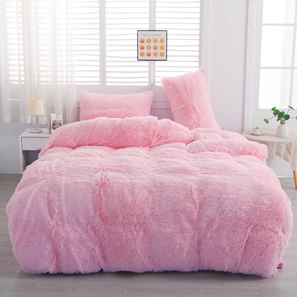 chovy Faux Fur Plush Pink Comforter Cover Duvet Cover King