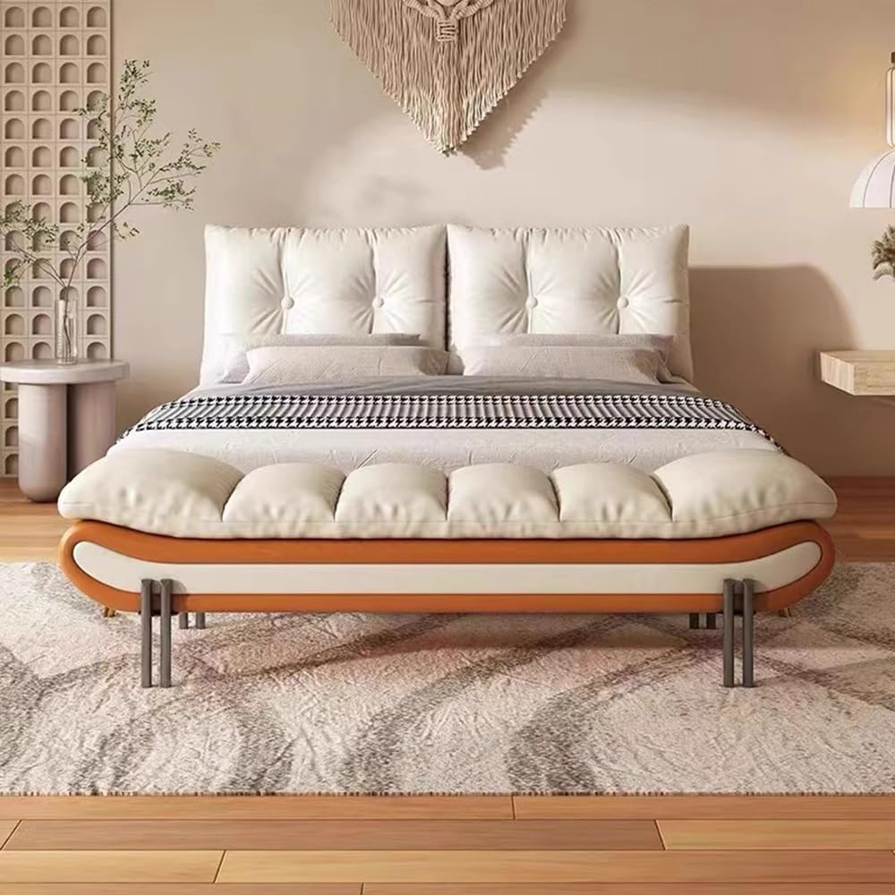 Nowoczesny lekki luksusowy stolik nocny, podnóżek, taboret na ubrania, sofa do łóżka, mała sofa wypoczynkowa, dekoracyjna ławka na buty (pomarańczowy, średni)