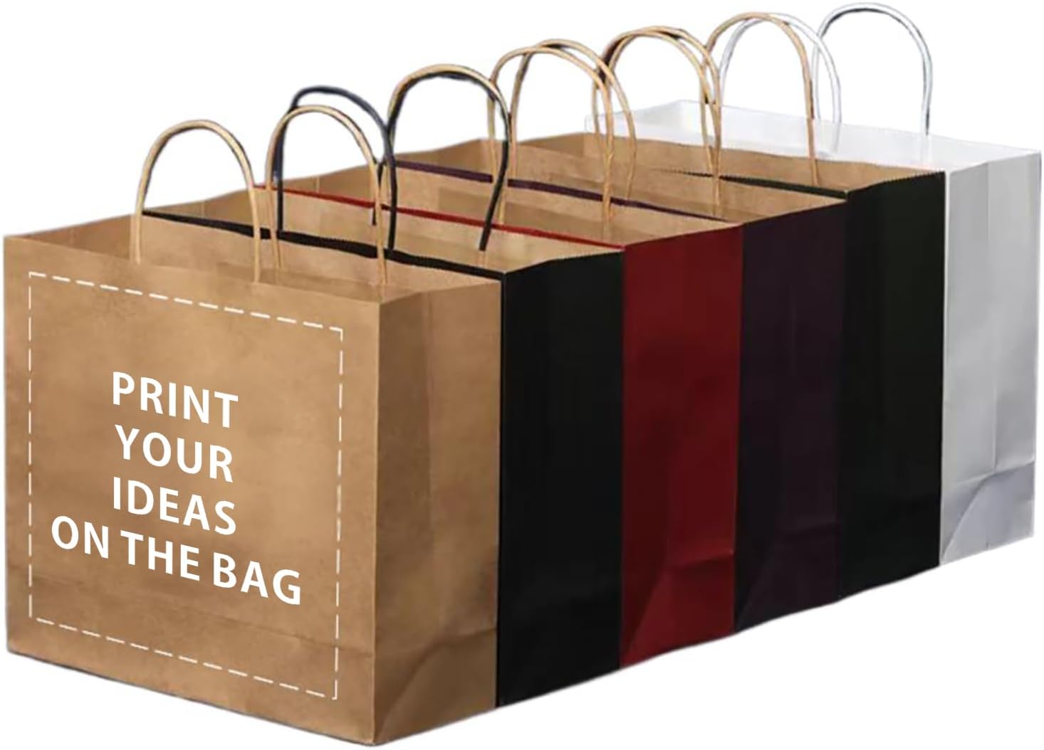 Azulavina 50 PCS Custom Paper Bags, 12.6" x 4.3" x 9.8" - Kraft Paper Bags, Shopping, Merchandise, Party, Gift Bags