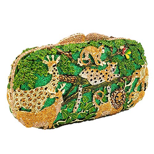 Image of Boutique De FGG Forest Jungle Animal World Crystal Clutch Purse for Women Formal Evening Bags Rhinestone Clutch Handbag,Mini