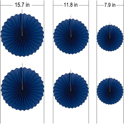 Miniatura 2 de MOWO Abanicos de papel azul real, decoración de pared para colgar en el techo, decoración para el 4 de julio, Día de la Independencia, cumpleaños,