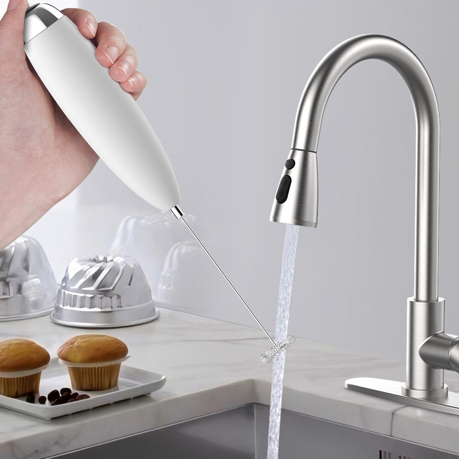 Montalatte elettrico palmare per caffè, motore aggiornato frusta elettrica durevole a basso rumore mini miscelatore portatile schiuma per latte freddo caffè antiproiettile