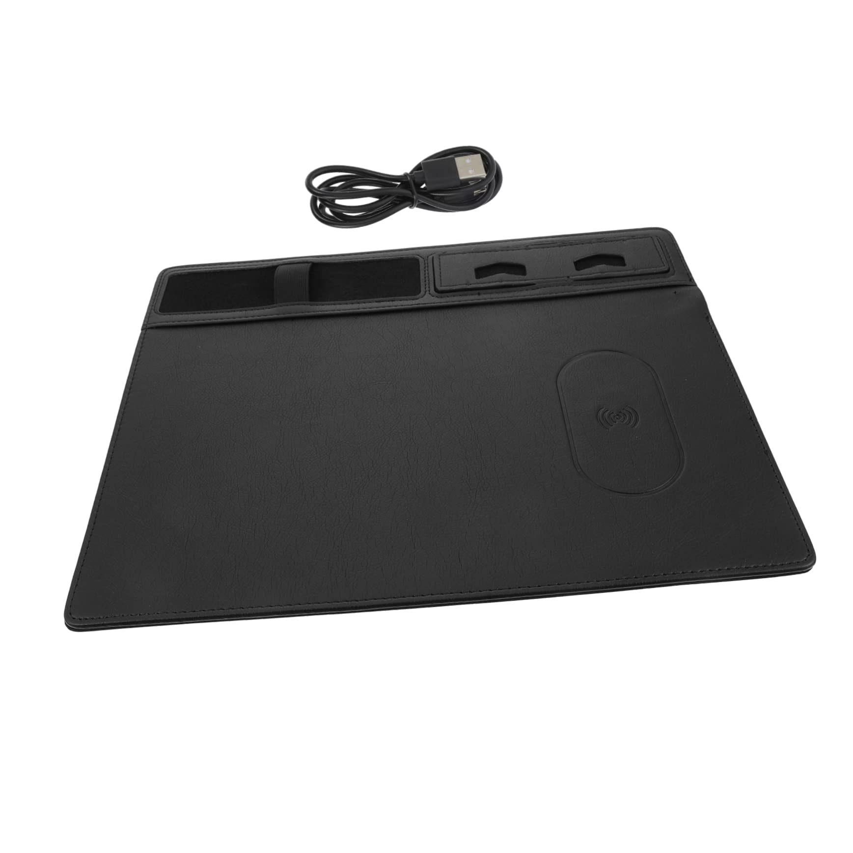 Operitacx Tappetino per Mouse Ricarica Wireless 15w in Pu Nero, Superficie Anti-schizzo, per Ufficio e Lavoro