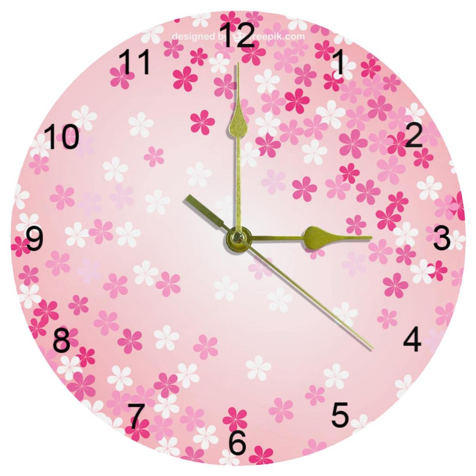Horloge murale fleurs de cerisier 25cm silencieuse ronde pour salon