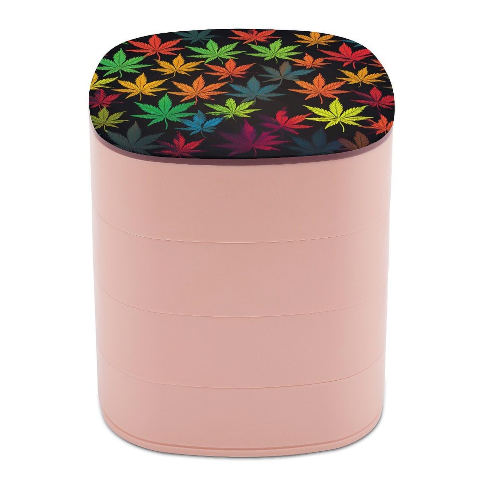 VstaDank Colorful Cannabis Leaves Jewelry Organizer Small Travel Earring Storage Box with Mirror 4-Layer Rotating Travel Jewelry Tray Case with Lid Large Capacity Jewellery Holder Case
