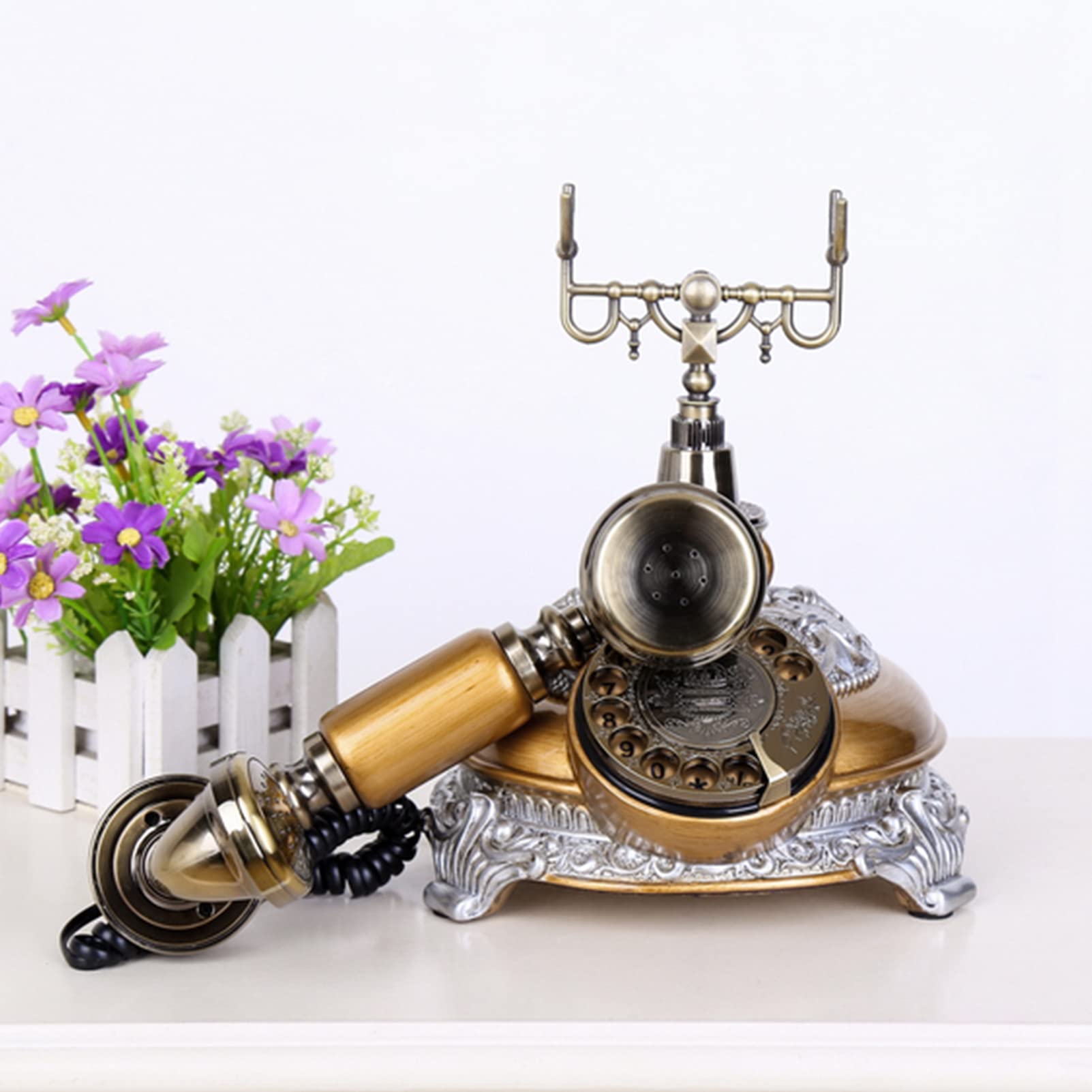 Zabytkowy telefon Telefon europejski Amerykański dom stacjonarny Biuro Antyczny w stylu retro Wodoodporna galwanizacja wysokich temperaturach ，Telefon w stylu vintage(Beige)