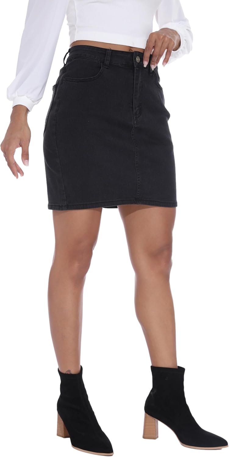 GUANYY Womens Mini Denim Skirt-Casual Stretch Slim Fit High Waisted Jean Skirts - Image 8