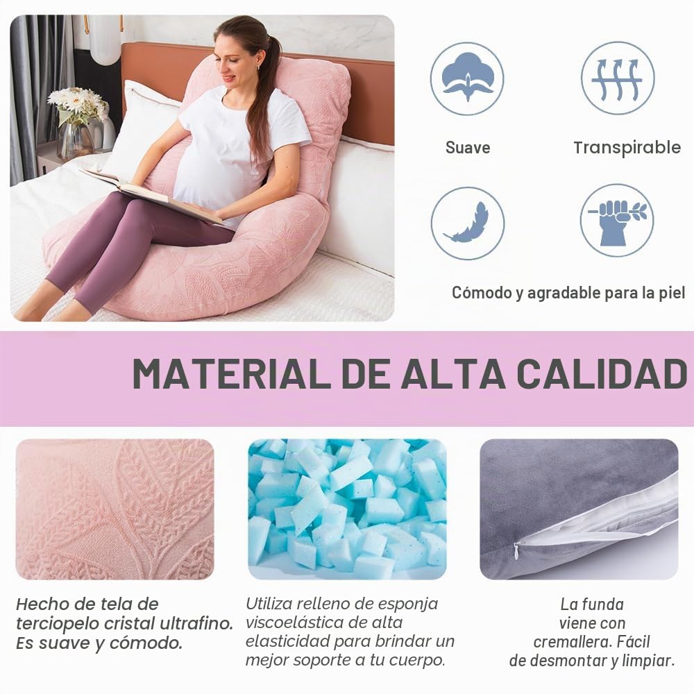 Almohada de maternidad de espuma viscoelástica triturada para dormir, almohada de maternidad para mujeres embarazadas, soporte abdominal, cuerpo entero en forma de U (espuma viscoelástica