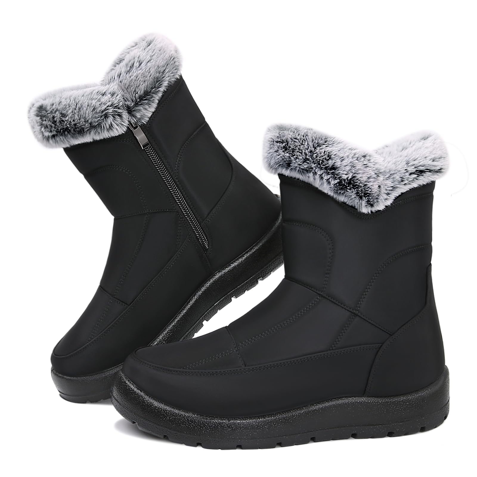 Womens Winter Snow Boots Waterproof Faux Fur Lined Mid-Calf Booties with Zipper Comfortable Warm Shoes Outdoor