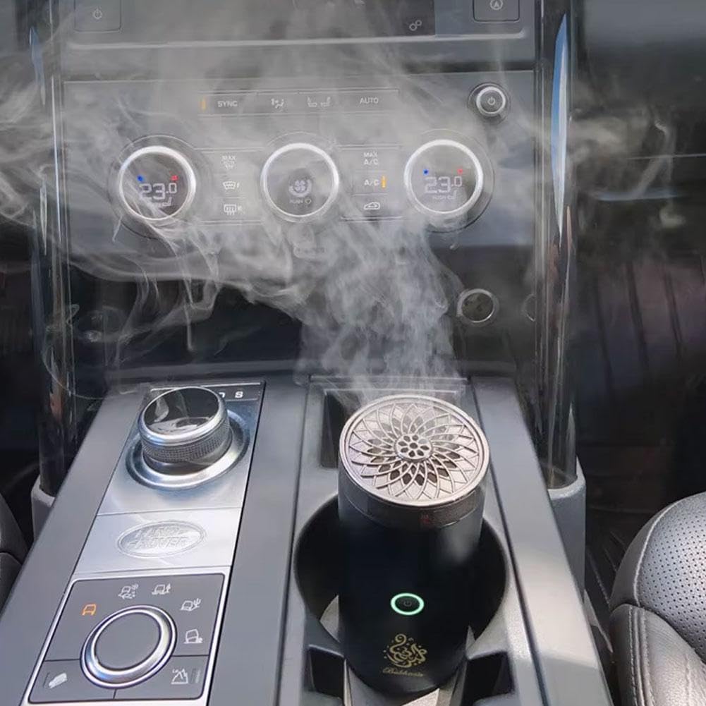 Bruciatore di incenso per auto, bruciatore elettrico Bakhoor, portatile, in lega di alluminio, ricaricabile tramite USB, diffusore per auto e decorazione domestica