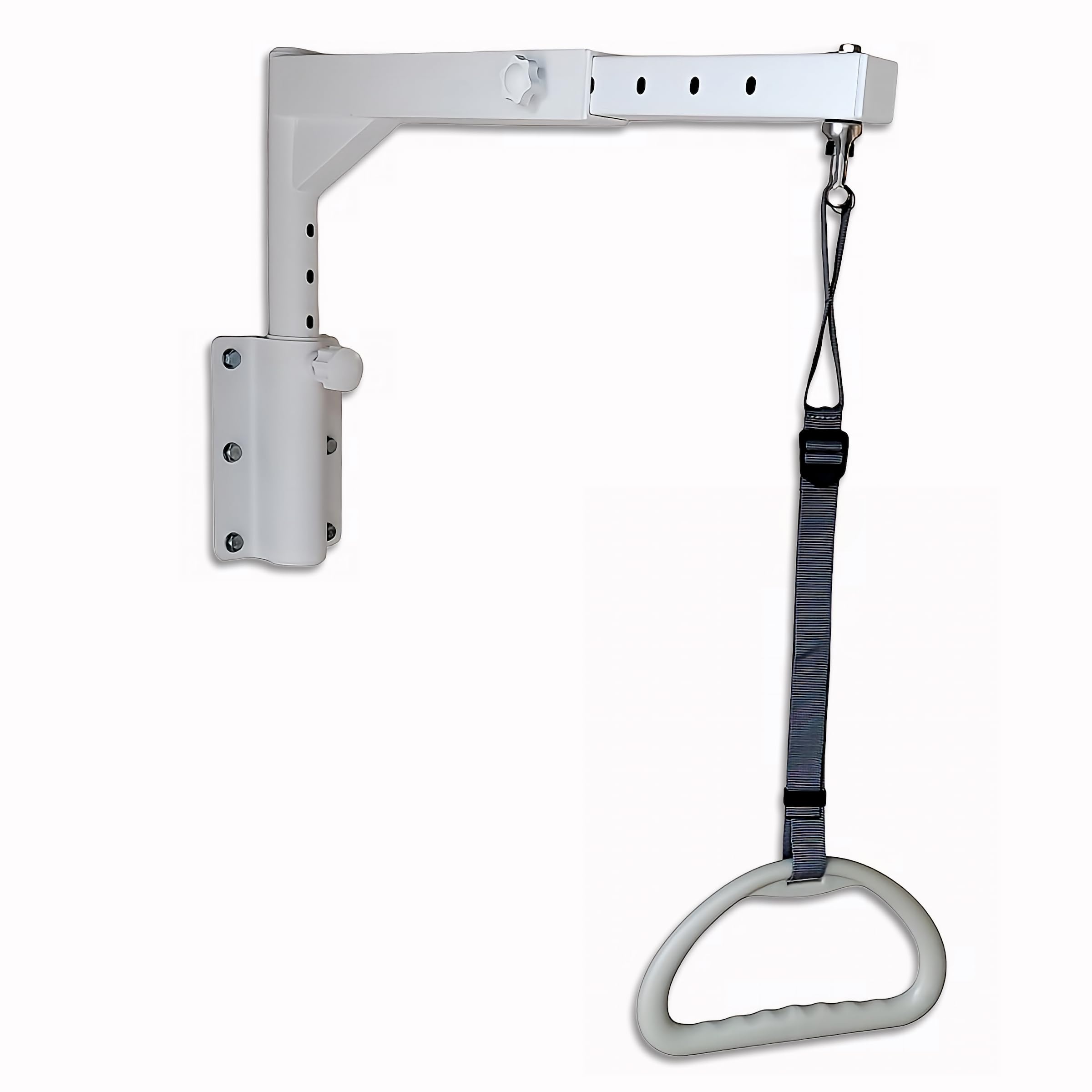Elevador de cama blanco – ayuda estable para levantarse con mango triangular, soporta hasta 180 kg, altura ajustable