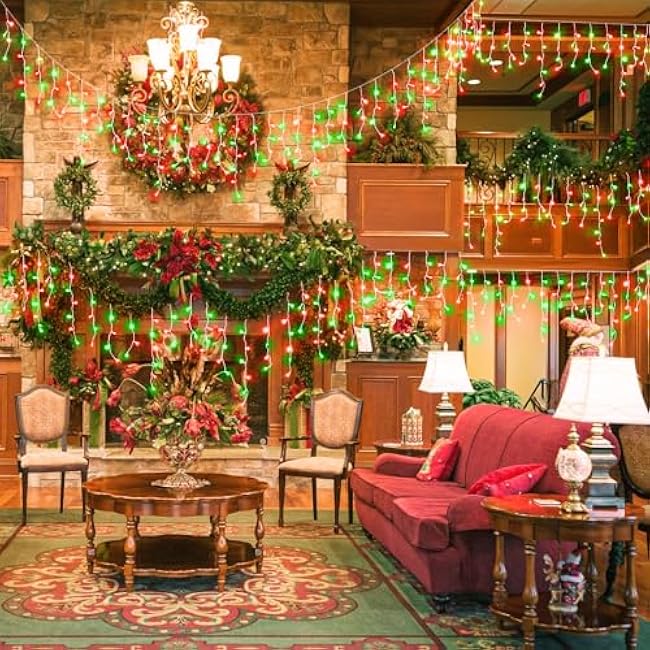 66ft Red and Green Christmas Lights Outdoor, 640 LED Icicle Lights for Outside, Plug in Twinkle Lights Indoor with 8 Modes Timer Waterproof for House Yard Eave Patio Wedding Party Holiday Decoration