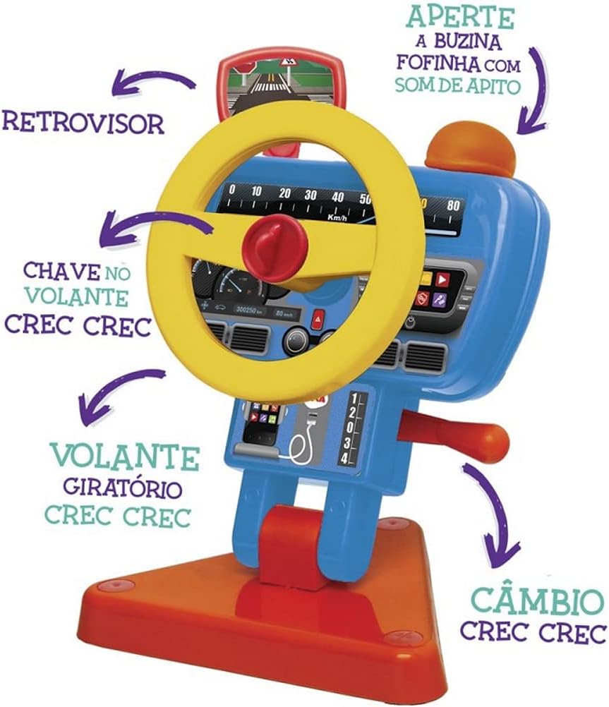 Volante Fom Fom, Elka, Corpo Azul Claro/Volante Amarelo/Base Vermelha Volante Fom Fom, Elka, Corpo Azul Claro/Volante Amarelo/Base Vermelha